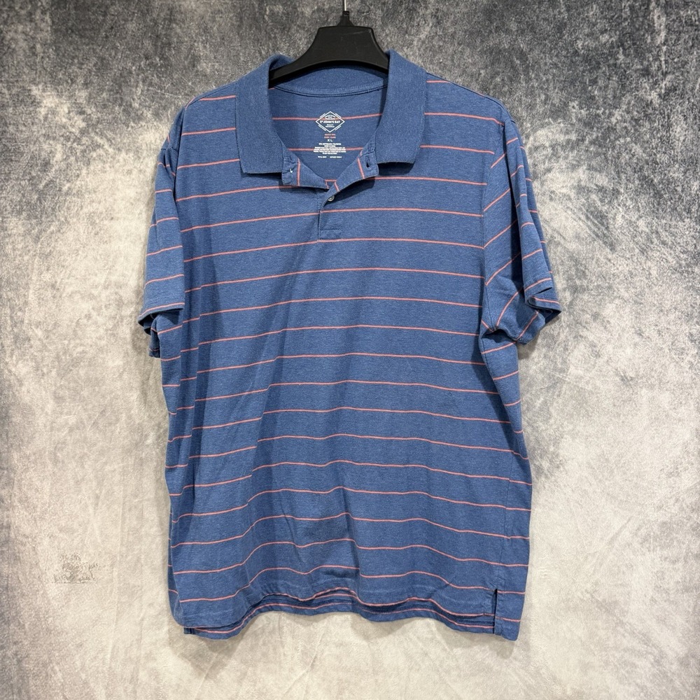 St John’s Bay Men’s XL Quick-Dri Polo Shirt Blue Orange Striped Short Sleeve